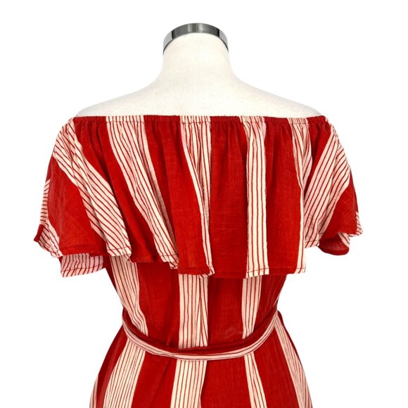 Faithfull The Brand Amalfi Rust Red Striped Off-Shoulder Dress Size Small - Picture 6 of 11